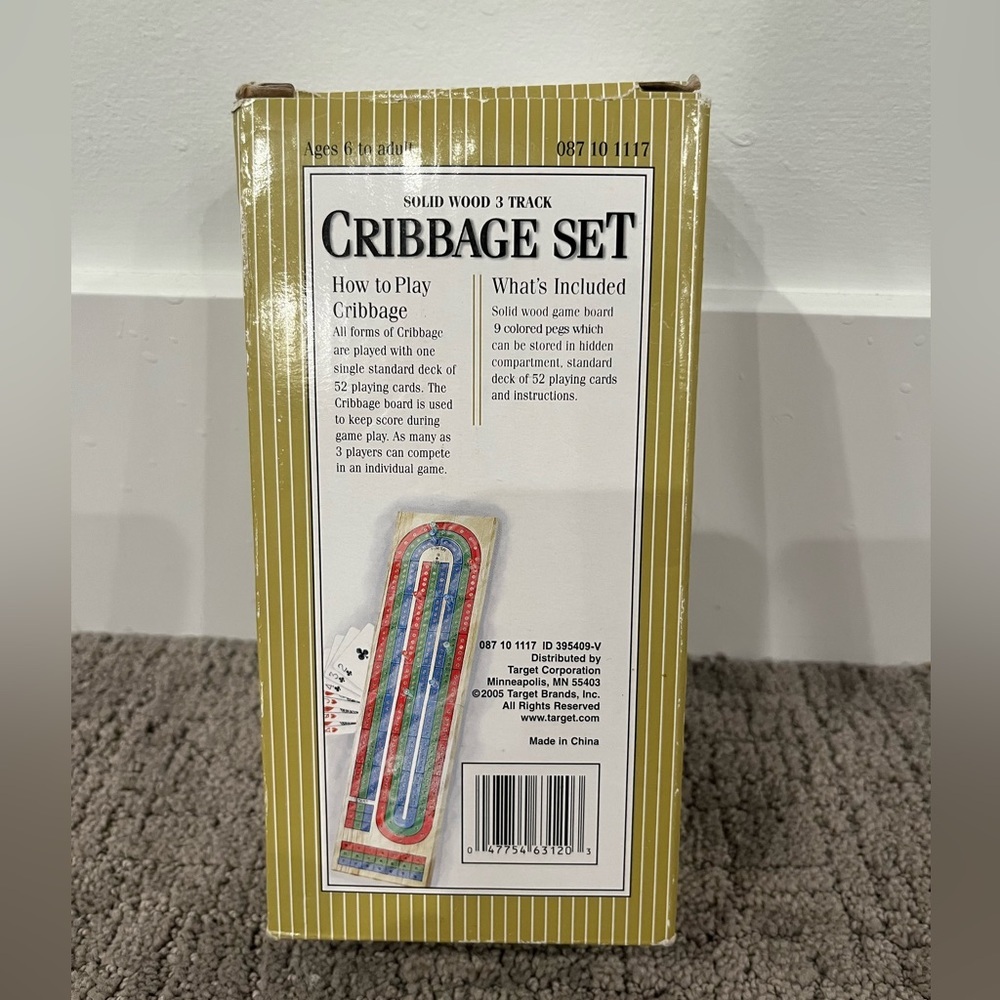 New in Box Cardinal Folding Cribbage Set with Wood Pegs in Hidden Compartment